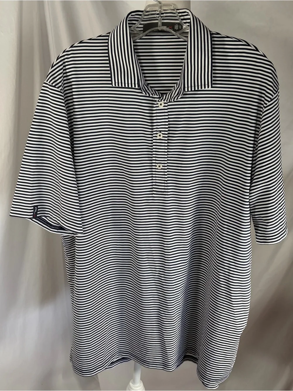Ralph‎ Lauren RLX Men’s Polo Performance Golf Shirt Navy Blue & White Stripe XL